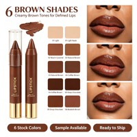 Produits très demandés en stock : Crayon à lèvres chocolat minéral, waterproof, longue tenue, haute pigmentation, texture crémeuse, fini mat