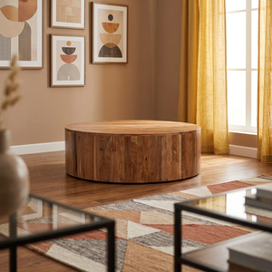 Mesa de Centro Redonda de Madera Maciza para 4 Personas, Mesa de Comedor Rústica Estilo Granja, Muebles para Sala de Estar, Decoración Interior para el Hogar y Hoteles - Product Image 5