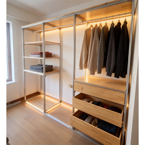 Aluminum Profile Wardrobe Birch Plywood <b>Open</b> Wardrobe Freestanding Sliding Door Home Decoration - Product Image 2