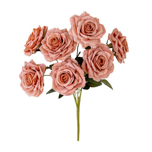 Roses artificielles Cappuccino Rose, bouquet de 7 têtes, fleurs en soie plastifiée gaufrée, pour décoration de mariage et de maison, style moderne - Product Image 5