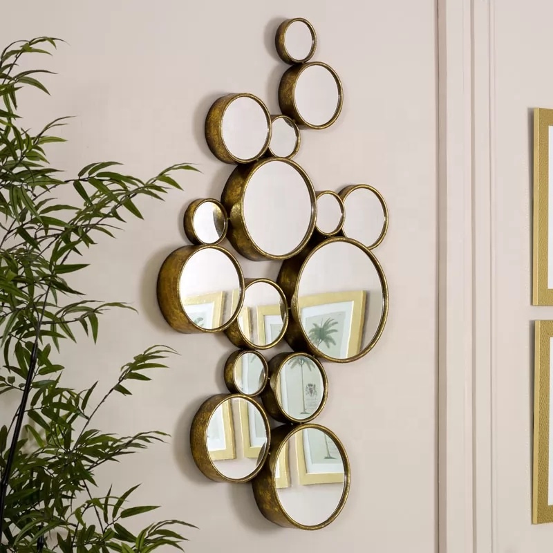 Conjunto de espejo de pared, peine decorativo dorado moderno