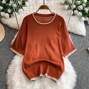 Nuovo Stile Semplice ed Elegante: Set Due Pezzi con Top <span class=keywords><strong>a</strong></span> Collo Tondo <span class=keywords><strong>a</strong></span> Maniche Corte in Maglia <span class=keywords><strong>a</strong></span> <span class=keywords><strong>Costine</strong></span> e Pantaloni Lunghi <span class=keywords><strong>a</strong></span> Vita Alta - Product Image 2