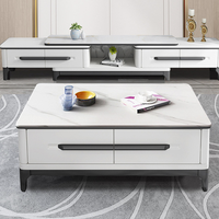 Meuble TV moderne en pierre avec rangement ouvert et 3 tiroirs, ensemble table TV en marbre bjflamingo meuble TV Rock Tea Table