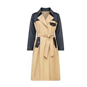 2025 Custom High Quality Ladies Long Luxury Trench Coats Wholesale Designer Unique PU Leather Patchwork Trench Coat for Women - Product Image 1