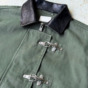 Veste de travail en toile de canard pour homme, personnalisée en usine, avec col en cuir et fermoir mousqueton, pour pompiers, vêtement de travail vert - Product Image 2