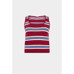 Summer Streetwear Beach Vacation Y2K Retro Striped Style <b>Square</b> <b>Neck</b> Ribbed Knit Cropped <b>Women's</b> Sleeveless <b>Top</b> - Product Image 1