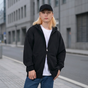 Sweat-shirts et sweats à capuche pour hommes 400 g/m² en molleton bouclette, sweat à capuche zippé pour homme, sweat-shirt vierge à double fermeture éclair, coupe ample, streetwear d'hiver, OEM - Product Image 6