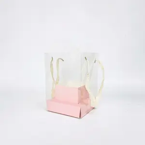 新款便携式花盒透明PVC玫瑰插花盒花束新鲜手提包花包装