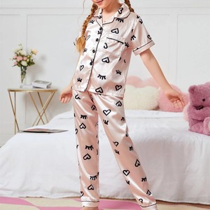 Conjunto de Pijama de Satén con Estampado de Pestañas y Corazones para Niñas, Pijama de Bambú para Niños, Conjunto de Pijama Infantil - Product Image 5