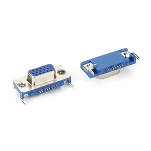 VGA接口DB15三排15孔超薄母插座HDR15前7后8针连接器插座焊板类型DR15