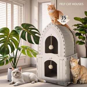 Kapalı keçe kedi evi birden kediler için Modern tarzı Pet yatak asılı top oyuncaklar ile kapalı çift katmanlı kedi mağara yatak - Product Image 2