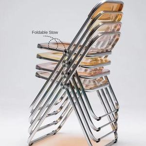 เก้าอี้รับประทานอาหารในบ้านแบบทันสมัยเก้าอี้อะคริลิคใสขนาดเล็กสีแดงสำหรับเสื้อผ้าร้านเครื่องสำอางเก้าอี้พับได้ - Product Image 4