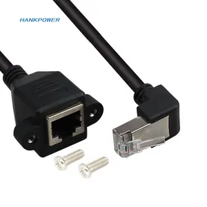 L Shape RJ45 Male to Female Cable Adapter With Screws Lock Panel Mount RJ45 Ethernet Network Extension Cable Cord