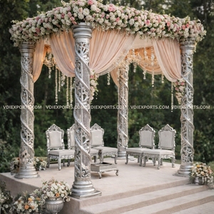 El Mandap Regal Silver Blossom: Una obra maestra de artesanía real y elegancia nupcial atemporal. - Product Image 2