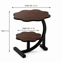 Table d'appoint en forme de pétale à double niveau, plateau en bois à 2 niveaux, cadre en métal, table d'angle pour canapé, 3 couleurs