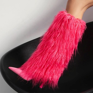 Large Size 46 Women High Heels Plush Fur Long Booties on Fluffy Knee High <b>Boots</b> Winter Furry Snow Shoes - Product Image 5