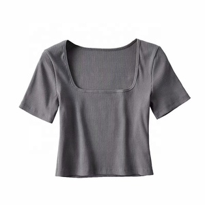 T-Shirt <span class=keywords><strong>attillata</strong></span> con collo quadrato a maniche corte con collo a maniche corte con Top sportivo da donna t-Shirt sottile a fondo elasticizzato - Product Image 4