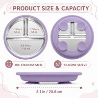 Assiette divisée pour tout-petits avec 4 ventouses, manchon en silicone amovible, plat antidérapant pour bébé de 0 à 12 mois