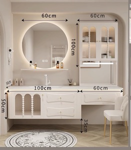 Mueble de Baño con <span class=keywords><strong>Lavabo</strong></span> Doble de Diseño Italiano, Acabado Brillante en <span class=keywords><strong>Rosa</strong></span>/Blanco, Espejo LED Inteligente, Nuevo de Fábrica - Product Image 6