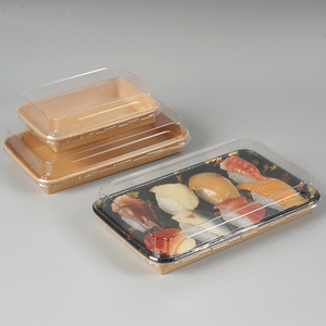 Plateau à sushi en papier <span class=keywords><strong>kraft</strong></span> de style japonais avec impression de logo personnalisé boîte à sushi à emporter <span class=keywords><strong>assiette</strong></span> à sushi jetable avec couvercle en PET - Product Image 5