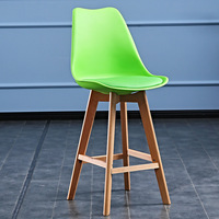 Tabouret de bar moderne de style nordique avec dossier, repose-pieds, coussin en PU, assise en PP, pieds en bois, mobilier en gros