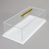 Boîte à dessert transparente en acrylique Plateaux à pain Vitrine Plateau à gâteaux avec couvercles pour banquets de fête avec poignée en or