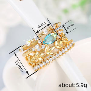 T0771 Bagues pour femmes en or avec pierre précieuse aigue-marine, taille marquise, sertissage pavé, motif végétal, bijoux de fiançailles et de mode - Product Image 4