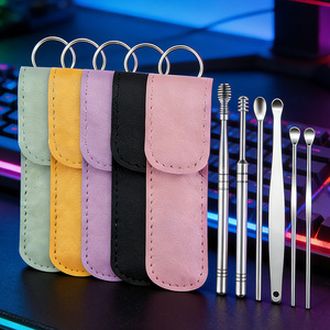 <b>Ear</b> <b>Pick</b> 6 Piece Portable Keychain Leather Set Stainless Steel <b>Ear</b> Cleaning Tools For Adults - Product Image 1