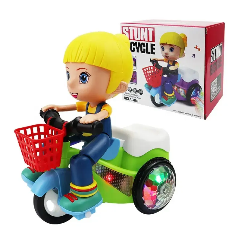 Produk baru 2023 mainan Tiktok terlaris 1 10 mainan berani rotasi sepeda motor Drift RC mobil Stunt roda tiga mainan