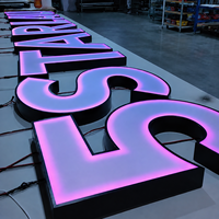 Enseigne publicitaire en acier inoxydable résistante aux intempéries avec logo 3D éclairé par LED RGB et lettres personnalisées pour les entreprises, étanche IP65