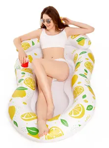 Factory Price Lemon Pool Float Inflatable Lounge With Cup Holder Blow Up For Kids Adults