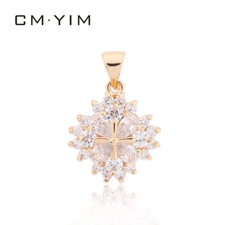 CM YIM Đồ Trang Sức 18K Mạ Vàng Sang Trọng Hình Hoa Chữ Thập Zircon Mặt Dây Chuyền Của Phụ Nữ Đồ Trang Trí Bán Buôn