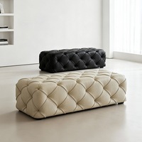 Pouf carré en cuir véritable de style américain, luxe léger, rembourrage en éponge haute densité, pour salon et chambre à coucher