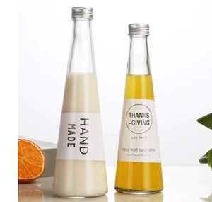 Vente en gros de bouteille de boisson en verre sans BPA de 250ml/330ml, bouchon à vis de conception de cône vide pour thé au lait infusé à froid, eau minérale, <span class=keywords><strong>tequila</strong></span> - Product Image 1