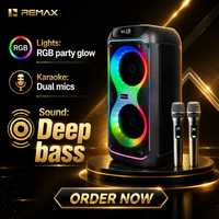 Enceinte karaoké Bluetooth Remax avec 2 microphones sans fil, éclairage RGB, système audio portable pour les fêtes