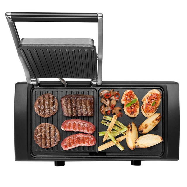 2 in 1 Panini Press Grill Griddle Multiuse Countertop Sandwich Maker 1500W With Nonstick Coating Removable Drip Tray