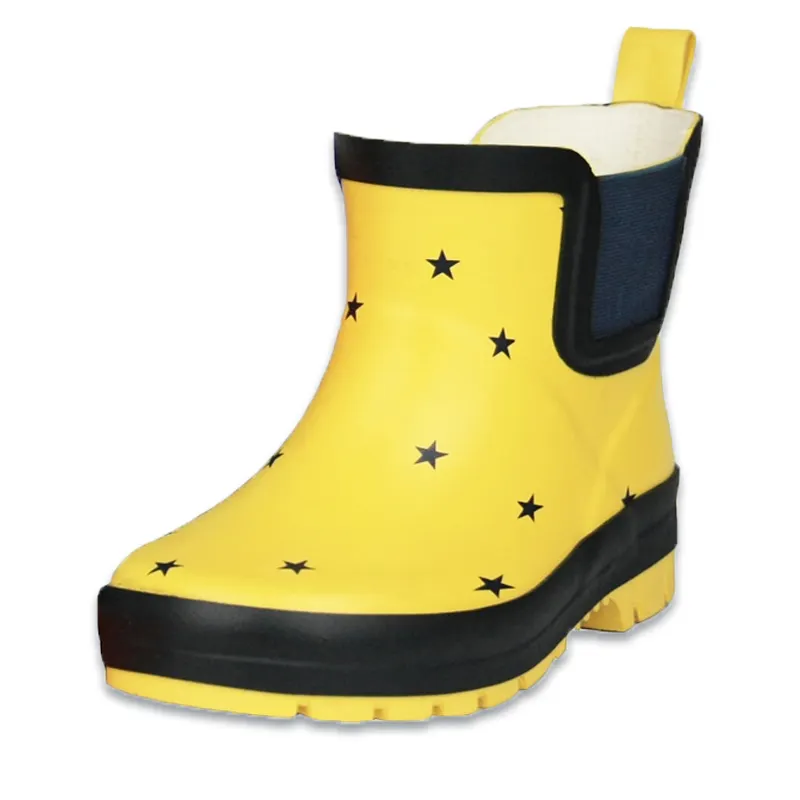 Fashion Girl Yellow Printing Gumboots Waterproof Wellies Toddler Rain Boots for Kids