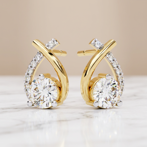 Bypass Ribbon Diamond Stud Earrings – Crossover Loop 1.3ctw CVD Lab Diamond 10K 14K 18K Solid Rose Gold Piercing <b>Posts</b> - Product Image 1
