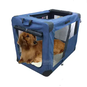 Portable Folding Dog Soft Crate Mesh Windows Deluxe Soft Crate for Pets with Storage Case Pet Cage