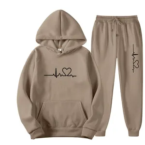 2024 Men And Women Cotton Fleece Hoodie Set Autumn And Winter Heart Style Hoodie Trend Casual Unisex Printed Tracksuit