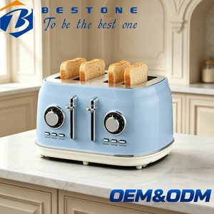 เครื่องปิ้งขนมปัง BESTONE 4 แผ่น สีฟ้าอ่อน พร้อมฟังก์ชั่นละลายน้ำแข็ง อุ่นอาหาร และยกเลิกการปิ้ง ตัวตั้งเวลาแบบกลไก สำหรับใช้ในครัวเรือน - Product Image 1