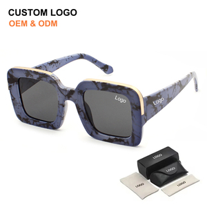 Wholesale Urban Chic Style Large Blue Marble Square Thick Frame Sunglasses UV400 Customized Shades Fashion New Design Sunglasses - Product Image 1