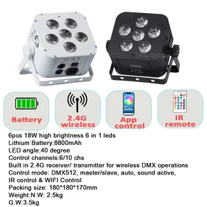 Bothlighting 6*18W RGBWAUV 6in1 Uplights Battery Wireless DMX APP Battery Led Par Light Battery Wireless Uplight Wedding Stage