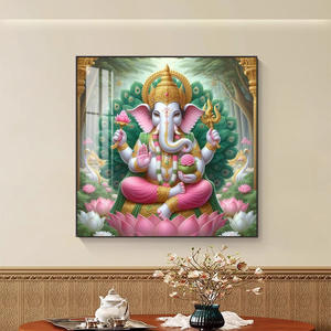 Nouvel arrivage de décoration intérieure de grande taille or bouddha fleur de lotus diamant religieux hindous dieu cristal porcelaine peinture art mural - Product Image 2