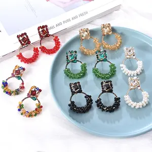 Simple Circle Big Rhinestone Earrings Colorful Beads Diamond Hoop Earring Jewelry Winding Bead Crystal Earrings