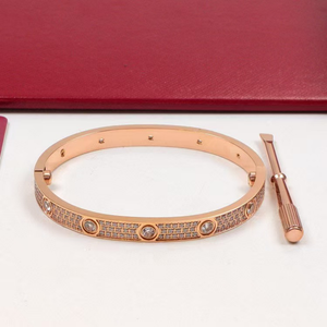 Bracelet de luxe en acier inoxydable plaqué or 18 carats, design classique HR, entièrement pavé de zirconiums cubiques, bracelet à visser unisexe, tendance - Product Image 3