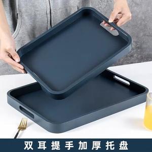 Bandeja rectangular de madera color Morandi con doble asa y borde ancho para servir té, café, agua, juego de vajilla para uso en la comedor. - Product Image 5