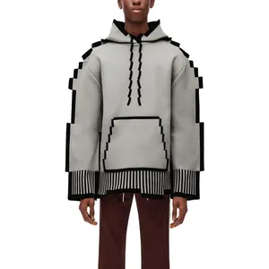 High Quality New Design Men's oversize fit sweatshirts 100% cotton pixelated hoodie in technical knit