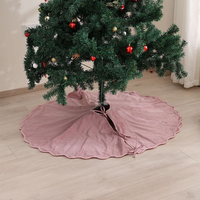 Housse de base d'arbre de Noël en peluche douce, jupe d'arbre festonnée rose poudré, tapis de luxe pour arbre de Noël, ornement de fête de Noël pour la décoration intérieure