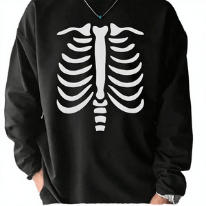 T-shirt à manches longues personnalisé pour homme |   Haut surdimensionné en coton lourd 250-300 GSM |   Streetwear graphique squelette et cage thoracique - Product Image 3